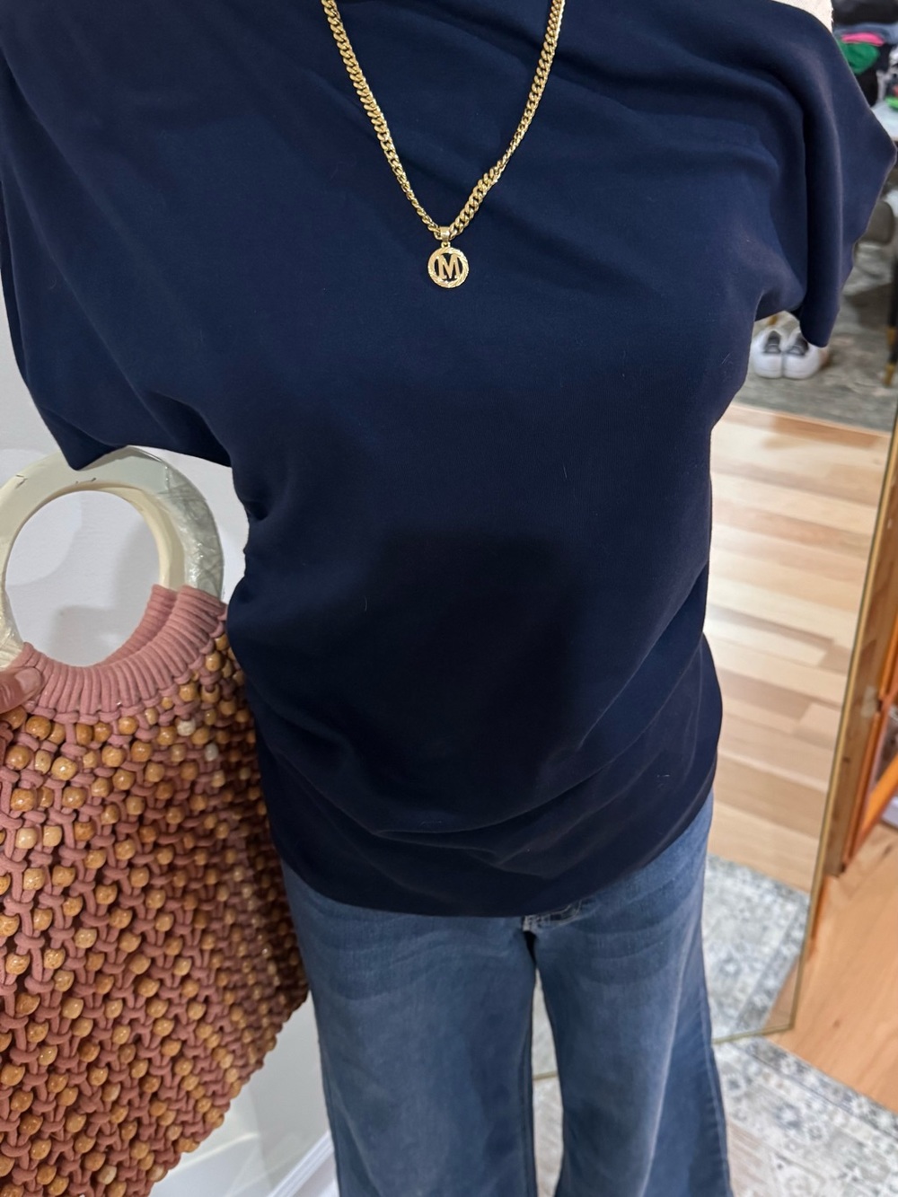 LOFT navy ruched side top